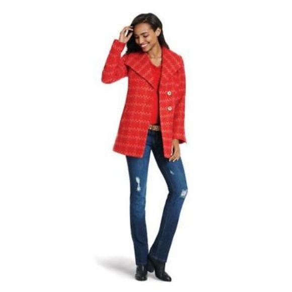 CAbi Jackets & Blazers - CABi Sloan red pink tweed  pea coat size small
